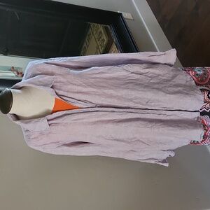 Singrid Olsen Women's Taupe Size 3X Linen Shirt measures 28" Shoulder to Hem